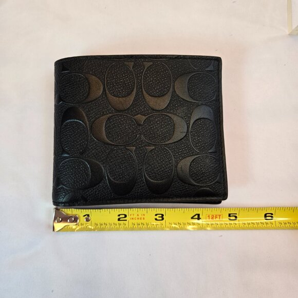 COACH Men's Embossed Signature C's Logo Signature 3 In 1 Leather Wallet - Black - Picture 8 of 11